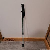Full view adjustable walking stick against wall