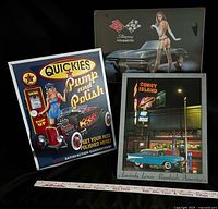 All three metal signs with ruler for scale