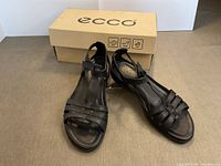 Pair of ECCO black leather sandals with box