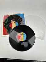 Vinyl record with Andy Warhol cover and record placed on a white surface, showing the front cover artwork.