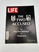 Front cover of Life magazine featuring two accused individuals and headline about psycho-biology of violence.