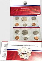 Envelope labeled 1987 Uncirculated Coin Set with visible cellophane pack