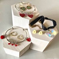 Group shot of entire heart themed jewelry assortment