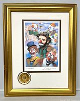 Full view of framed lithograph with mat and seal