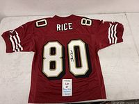 Full back view of jersey showing number 80, RICE name and autograph