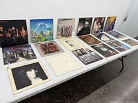 Wide shot of all record jackets laid on table