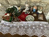Full view of assorted Christmas items on table
