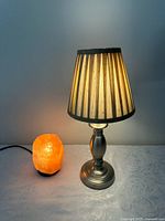 Photo of both lamps: touch lamp and salt lamp illuminated, showing size and lighting effect.