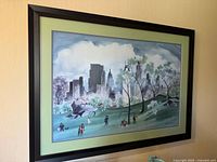 Front view of framed art showing full scene, mat, and frame