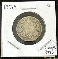 Front side of the coin showing the crowned wreath and denomination with the date 1872.