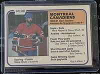 Front of the 1980-81 O-Pee-Chee Montreal Canadiens Team Leader trading card showing a player image and team leader stats.
