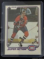 Front of the 1981-2 O-Pee-Chee Super Action Bob Gainey Canadiens trading card showing player image and team logo.
