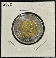 Obverse side of the 2012 Canadian Two-Dollar coin showing Queen Elizabeth II