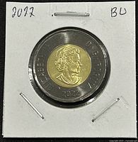Obverse of 2022 Canadian Black Ring Twoonie coin showing Queen Elizabeth II's profile with text and year.