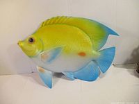 Front view of resin fish wall hanging showing colors and shape