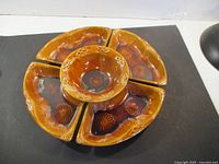 Top view of complete five-piece Wade ceramic chip and dip set assembled