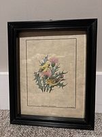 Framed original artwork showing two yellow Eastern Goldfinch on thistle plant.