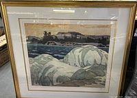 Full front view of framed print showing landscape image, mat and frame