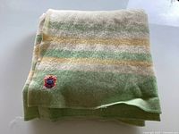 Folded wool blanket showing stripe pattern and folded form