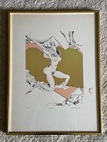 Full view of the framed lithograph showing the nude female figure with abstract shapes and background, displaying overall artwork and frame condition.