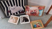 Five framed paintings arranged on floor including Hobuko Pritchard signed oils and unsigned pieces