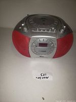 Front view showing CD boombox, controls, speakers