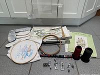 Overview of all items laid out on floor