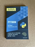 Front cover of the Python programming book featuring title, author, and highlights.