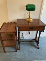 Both tables side by side with lamp on sewing table