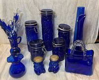 Group shot of all cobalt glass items