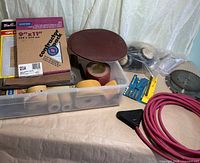 Full lot with sandpaper, extension cord, blades, respirator, safety glasses