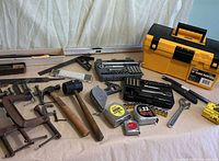 Overall view of tools and toolbox laid on table