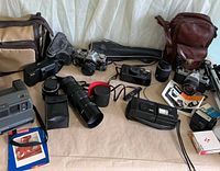 Overview of all cameras, lenses, tripod, bags