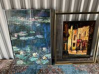 Both paintings shown side by side on the floor, showing the difference in size and subject matter.