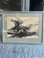 Full view of framed charcoal drawing