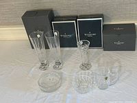 Complete set of Waterford Crystal Glenmede pieces displayed with their original boxes