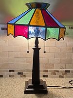 Front view of lamp showing shade and base