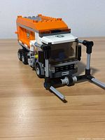 Front three-quarter view of assembled LEGO garbage truck