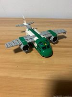 Front three-quarter view of assembled LEGO cargo plane