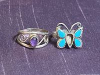 Front view of both rings showing gemstones and designs