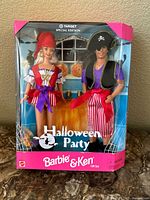 Front view of packaged Halloween Party Barbie and Ken dolls in original box with Target Special Edition label