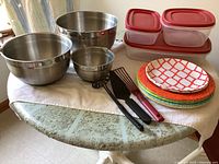 Full lot showing bowls, plates, containers, utensils