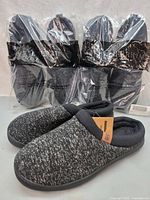 Three pairs slippers, two sealed, one displayed