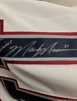Close-up of Mark Messier silver autograph on number stripe