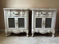 Front view of both nightstands showing overall style and condition