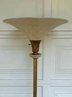 Close-up of wide, bowl-shaped off-white textured lampshade, showing shape and material details.