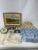 Images of all coasters and placemats arranged together, showcasing designs and condition.