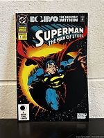Front cover of 1992 Superman The Man Of Steel Annual #1 comic book titled 'Eclipso The Darkness Within'. Shows Superman breaking through fiery eclipse illustration in near mint condition.