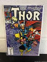 Front cover of The Mighty Thor #350 comic book showing Thor and Beta Ray Bill in action.