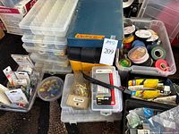 overall view of stacked organizers, toolbox, tapes, adhesives